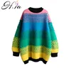 HSA pull femme nouveaute Women Warm Rainbow Maglione e pullover Coloful Maglieria a righe Maglioni lunghi oversize Pull 201209