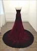 2022 Vintage Black and Burgundy Red Gothic Wedding Dress Mermaid Sweetheart Lace Tulle Victorian Bridal Gowns Plus Size Corset Bride Dresses