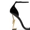 Women Designer Wysokie obcasy buty 10 cm błyszczące skórzane stóp luksusowe sukienki Sandały Red dolne obcasy złote monogrambags