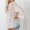 Damskie Bluzki Koszule Kobiety Bluzki Koszulki Kwiatowy Print Flare Z Długim Rękawem Szybkie Suszenie V Neck Lace Up Pullover Casual Streetwear