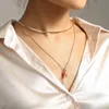 Collares colgantes Collar de piedra natural de la cadena de múltiples capas de la moda para las mujeres Joyas de suéter de gargantilla de perla de metal de oro