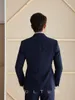 Brand New Navy Blue Groom Tuxedos Peak Lapel Slim Fit Groomsmen Mens Wedding Dress Excellent Man Jacket Blazer 3 Piece Suit(Jacket+Pants+Vest+Tie) 2605