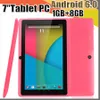 168 7 polegadas Q88 tablets Quad Core Allwinner A33 1.2GHZ Android 6.0 1GB RAM 8GB Rom Bluetooth Wifi Otg Tablet PC A-7PB