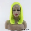 Fullfärgad kort Bobo Lace Front Wig Syntetisk Simulering Human Hair Wig Perruques de Cheveux Funeins T2104 Gul färg