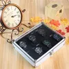 Ювелирные изделия часы коробки шкатулки 12 слотов сетки серебряный дисплей квадратный корпус алюминиевая замша внутри контейнера органайзер222o
