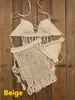 3 pièces Set Gypsy Boho Main Crochet Bikini Set Femme Maillot de bain Jupe à glands, avec longue frangée Jupe de plage Net1