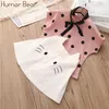 Humor Bear Summer Grils Kläder Koreanska Dot Girl Big Bow T-shirt   Shorts Barnkläder Set Kids Girls Suit 220419