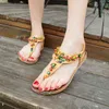 Богемский бисером национальный стиль клип нога еловка плоские сандалии плоский каблук женская обувь