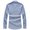 CalrtyAsa Chinese Style Pure Color Oxford Shirt Men Fashion Casual Mandarin Collar Long Sleeve Shirt Social Man Denim Blue