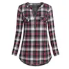 Kvinnors Blusar Skjortor Kvinnor Casual Rolled Sleeve Zipped V-Neck Plaid Printed Shirt Tunika Toppar Blus Skriv ut Knapp Feminina 2021