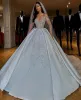 Luxurious Arabic Crystals Sequins Wedding Dresses Ball Gown 2022 Sheer Long Sleeves Bling Sparkly Dubai Garden Bridal Gowns Court Train CG001