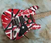 Heavy Relic Kram Eddie Edward Van Halen 5150 Red Franken E-Gitarre mit weißen schwarzen Streifen, großer Kopfplatte, Floyd Rose Tremolo-Sicherungsmutter