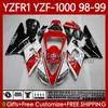 Motorcykelkropp för Yamaha YZF R 1 1000 CC YZF-R1 YZF-1000 98-01 Bodywork 82No.11 YZF R1 YZFR1 98 99 00 01 1000cc YZF1000 1998 1999 2000 2001 OEM Fairings Kit Vit Red Blk
