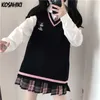 KOSAHIKI Mouwloos Vest Gebreide Trui Japanse Kawaii Borduren Jumper Vrouwen Herfst Zoete Meisje Jk Vesten Femme 220125