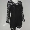 Solid Color Hollow Out Long Sleeve Lace Rompers Plus Size Jumpsuit XXL XXXL XXXXL Clubwear Sexy Short Playsuit White/Black/Red T200704