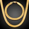 Set di orecchini e collane Set di braccialetti in osso di serpente piatto stile classico da 7 mm Set di gioielli in oro riempito con catena a spina di pesce per uomo e donna