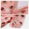 Strawberry Dres Fashion Dresses Deep V Puff Sleeve Sweet Voile Mesh Sequins Embroidery French Party Clothing 4XL 5XL 220125