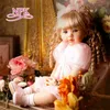 60CM reborn toddler girl curly blonde hair princess in pink skirt high quality collectible doll lifelike baby LJ201031