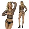 Set di reggiseni 2021 Donne Sexy Mesh Sheer Dancewear esotico Crop Top Manica lunga Vedere attraverso Camicie a rete Mutandine Slip Ladies Lingerie1