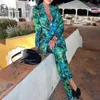 2023 Autumn Women Pant Suits Green Dżungla Blazer Vintage Streetwear Long Rleeve Płaszcz i wysoka talia