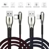3ft 6ft 10ft 90 graden kabels Snelle lading Type C-kabel voor Samsung Micro USB-kabels QC3.0 Datalijn met retailpakket