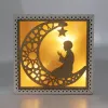 Hollow Moon Pattern Wall Stickers LED Light Wooden DIY Lamp for Ramadan EID Mubarak Islam Muslim Craft Home Decoration Festival Party Supplies