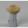 Designer Ladies Knitted Rib Beanies With Real Raccoon Dog Hair Ball Children Fancy Plain Fur Pom Winter Hats Womens K wmtuAT luckyhat237v