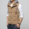 Vests dos homens Atacado - M-4XL Casual Homens Colete Slim Fit 2021 Colete Chapéu Destacável Inverno Hooded Windbreak Khaki Colete1