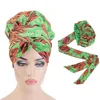 Kobiety Podwójna Warstwa Headwrap Ankara Hat Hidżab Głowy Pokrywa Duża Włosa Wrap Cap African Print Satin Bonnet z długim wstążką Wrap