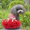 Pet Dog Bow Dress Summer Lace Stripes Vest Skirt Clothes Mesh Wedding Princess Small Puppy For Cat Y200917