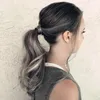 10A Pferdeschwanz-Clips in Echthaar-Extensions, Schachtelhalm, peruanisch, malaysisch, indisch, brasilianisches Jungfrau-Remy, gewellt, graues Highlight-Blond