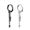 Stainless steel clip on earrings dangle black cone chain tassel hoop ear rings cuff for women men fashion jewelry will and sandy