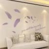 DIYフェザーミラーウォールステッカー大規模なデカールホームリビングルームベッドルーム装飾バスルームアクリルステッカー壁画Y200103