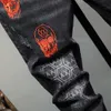 Jeans noirs pour hommes Streetwear Pantalons de mode Broderie Crâne Stretch Denim Biker Jeans de haute qualité Homme Casual Designer Ri354Q