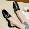 Slippers 2022 Chain Mules Women Slides Square Toe Ladies Striped Shoes Summer Fashion Footwear Office