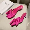 Slippers Women Thin Low Heels Black Rose Red Shoes Pointed Toe Big Bow Design Slip on Summer Beach Elegant Bc3793 220304