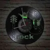 Rock Guitar Vinyl Album Re-purposed Record Wall Clock Rock N Roll Music Room Decor Vintage Retro Music Instrument Inspired Gift H1230