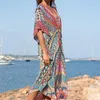 Quick-drying Bikini Cover-ups Bohemian Printed Summer Dress Kaftan Long Red Tunic Women Beach Wear Swim Suit Cover Up Q897 T200324