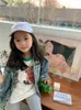 Fashion girls denim jacket kids letter moon printed cowboy outwear 2022 spring children lapel long sleeve casual tops Q44575510126