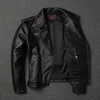 YR Sales Classic Motor Biker Veste en cuir véritable Slim Manteau de peau de vache Mode Vintage Vêtements Plus Taille LJ201029