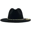 Simple Black Wide Brim Top Hat Panama Solid Wool Felt Fedoras Hat for Men Women Artificial Blend Jazz Cap with Pearl Band9744925