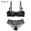 2019 Top Sexy Bra Calcinhas Conjunto Plus Size Brassiere Ultrathin Transparente Underwear Set Branco Bras Laço Bordado Mulheres Lingerie Y200708