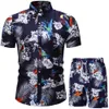 Mänkläder set Summer Mens Punk Rock Party Suit Mens Club Beach Track Suits Boardshorts Casual Print Shirts 2 PCS SETS 201128