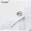 Simplee Vintage doble botonadura gabardina blanca para mujeres fajas delgadas largas trincheras femeninas oficina de invierno vestido de trinchera sólida LJ201021