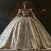 Vraie Image Robes de mariée Robes de mariée à manches longues Perles de paillettes en cristal appliqués Robes nuptiales Dubai Vestidos de novia sur mesure
