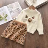 Herfst peuter winter baby meisjes dres baby meisje gebreide jurk meisje gegolfde mouw trui jurk kleding kanten jurk 211224