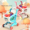 Children's Simulation Shopping Cart Trolley Toy Cutting Fruits and Vegetables Supermarket Shopping Plastic Play House Toy Set LJ201211