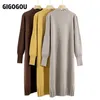 GIGOGOU Длинное вязаное женское платье-свитер большого размера, теплая водолазка, свободная туника, мешковатый пуловер миди, es 220215