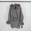 OFTBUY 2020 Manteau de fourrure véritable Veste d'hiver Femmes Naturel Fox Collier de fourrure Poignets Capuchon Cachemire Laine Laine Oversize Dames Vêtements d'extérieur LJ201128