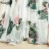 Svorexiu Runway Designer Summer Long Dress Women's Elegant Bow Collar Rose Flower Print Bohemian Holiday Chiffon Dresses Y200281o